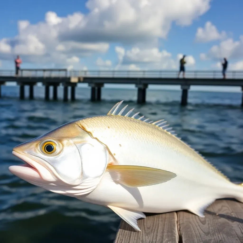Angler proudly holding a rare bonefish caught at the Skyway Fishing Pier.