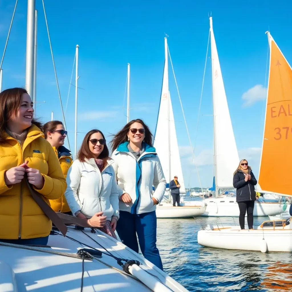 Women participating in a sailing workshop at the National Women’s Sailing Association conference in St. Petersburg.