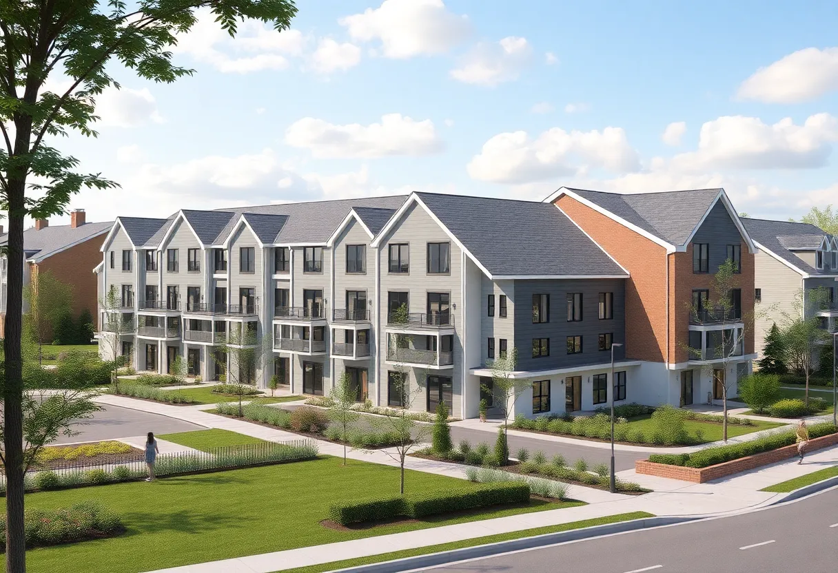 Rendering of affordable housing townhomes and an arts center in St. Petersburg