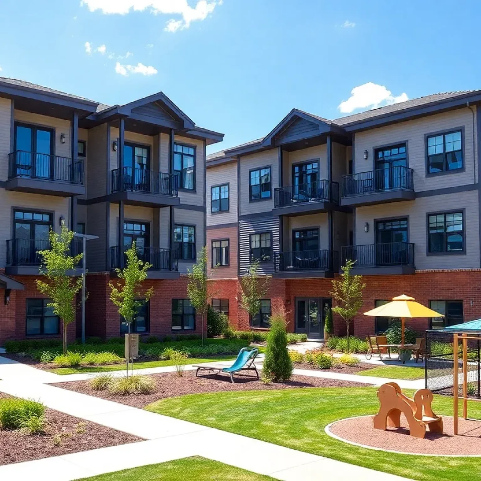 Exterior view of Bayou Court Apartments, showcasing modern design and landscaping.