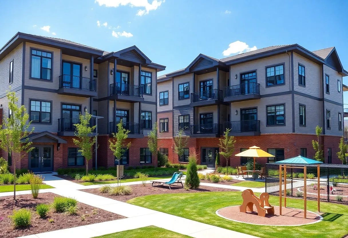 Exterior view of Bayou Court Apartments, showcasing modern design and landscaping.