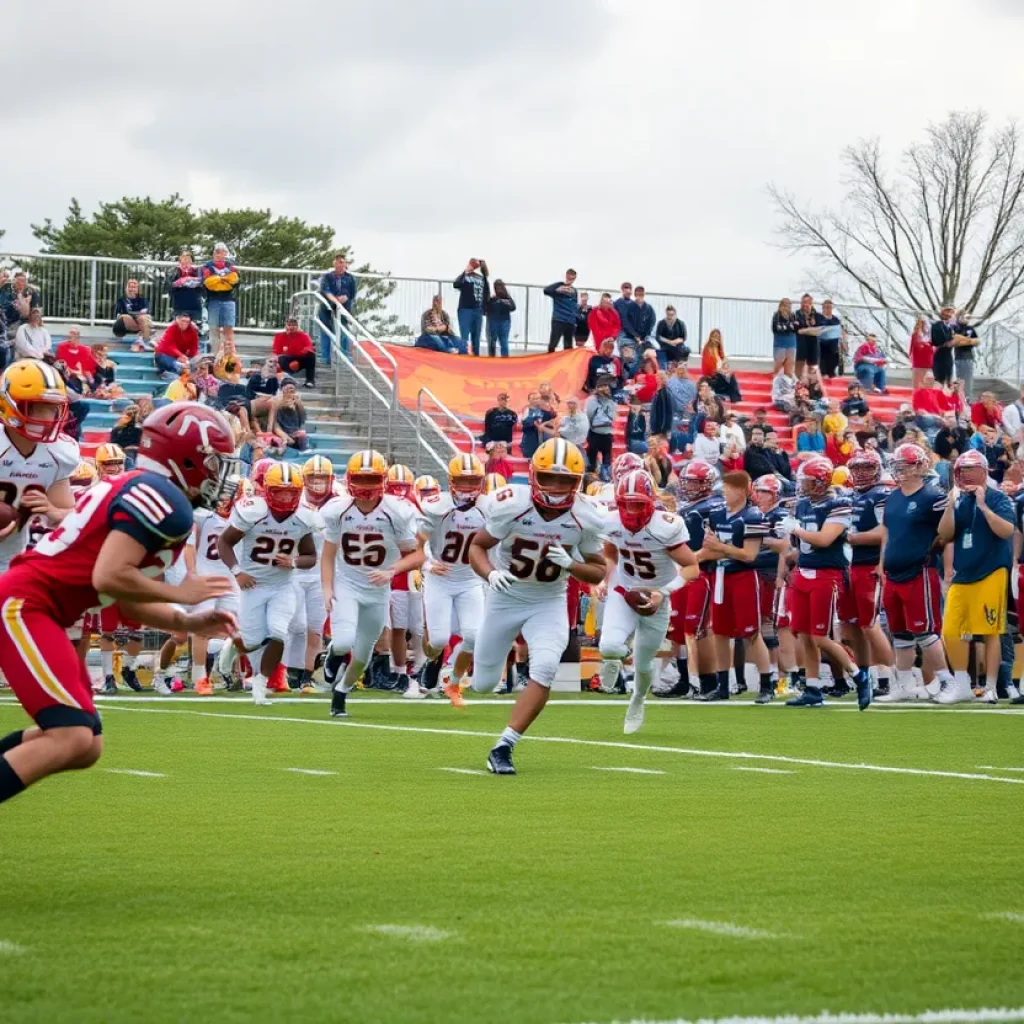 High school football players in action during a game