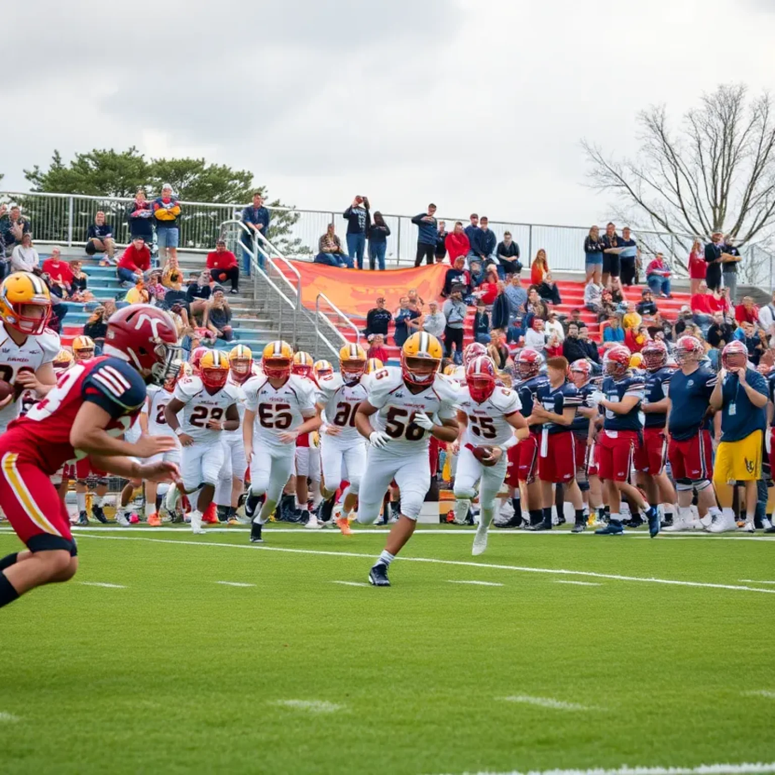 High school football players in action during a game