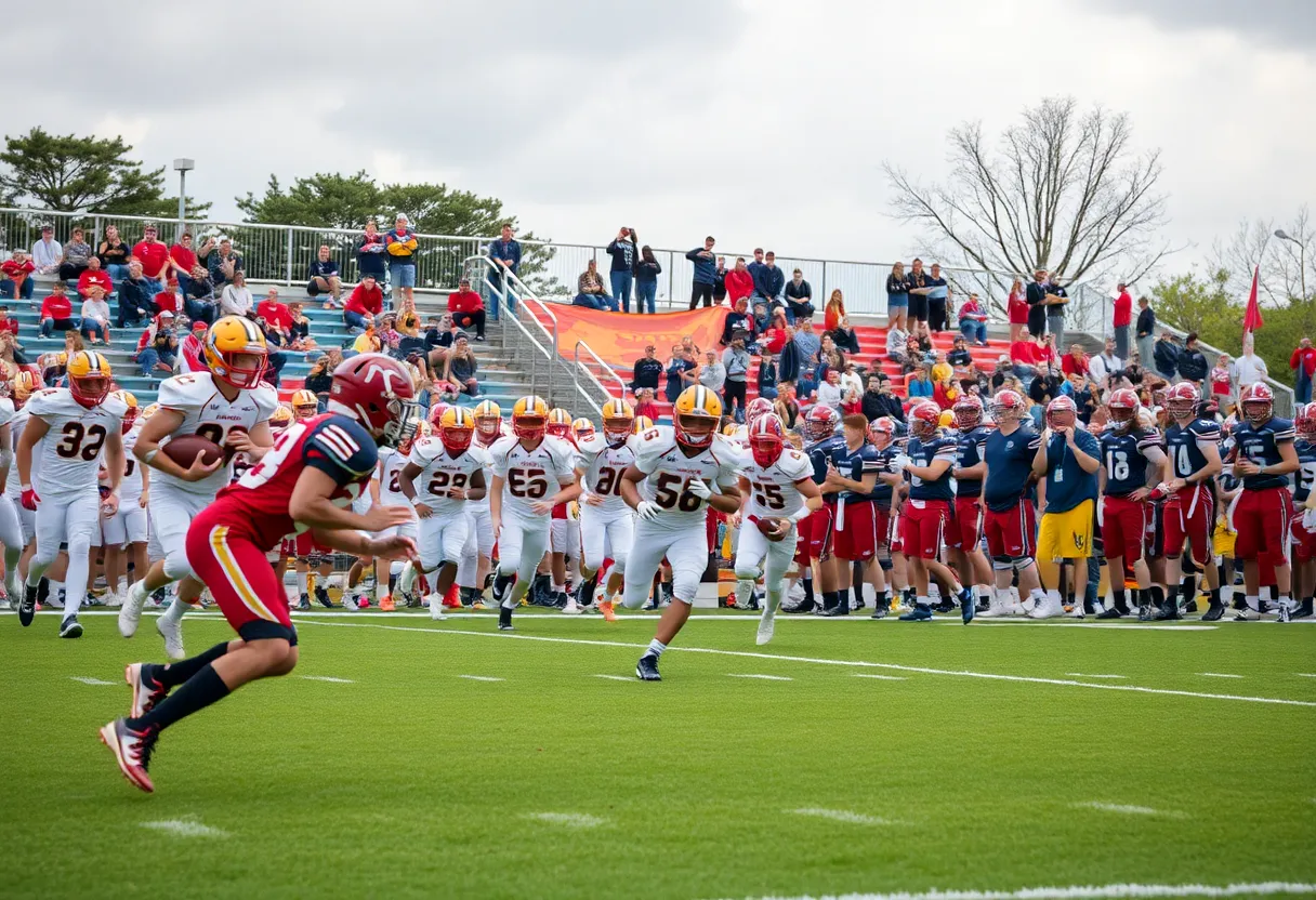 High school football players in action during a game