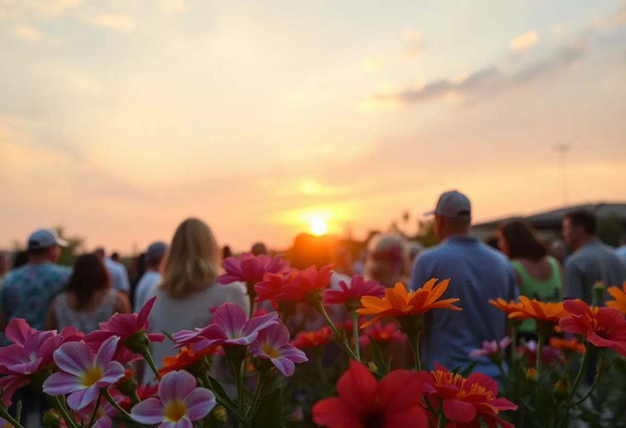 A sunset over a gathering celebrating family and community.