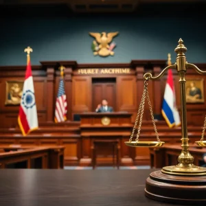 Courtroom scene symbolizing justice in politics