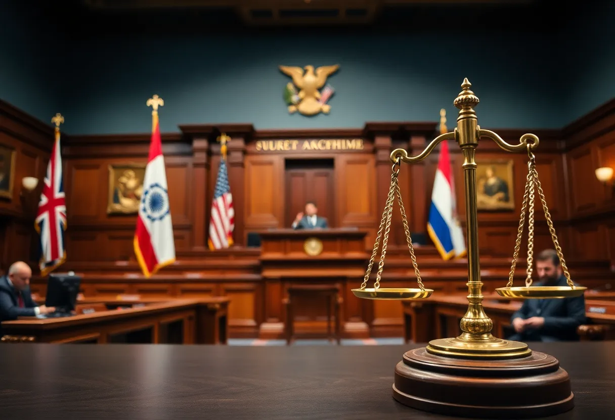 Courtroom scene symbolizing justice in politics