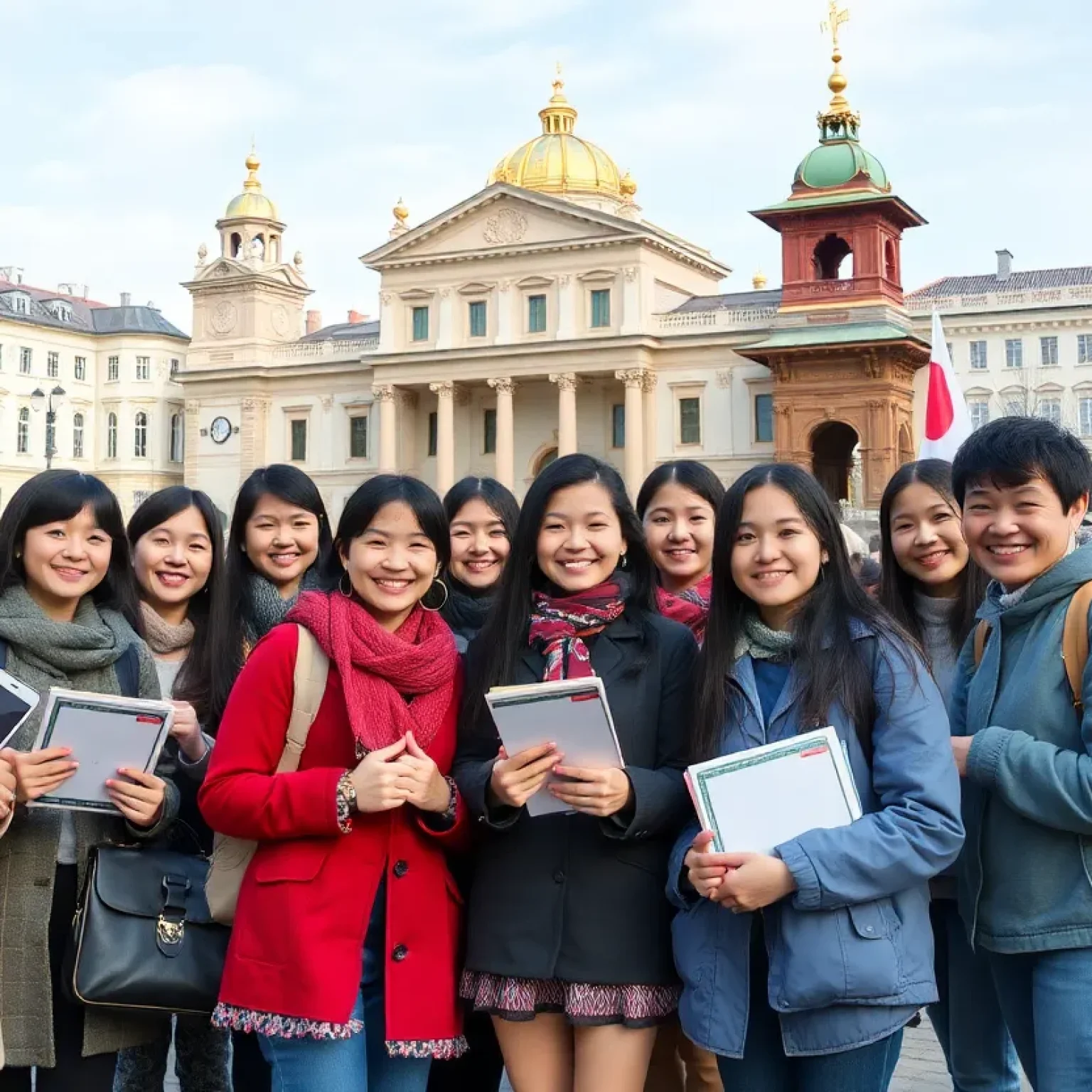 Students participating in a cultural exchange program between St. Petersburg and Takamatsu.