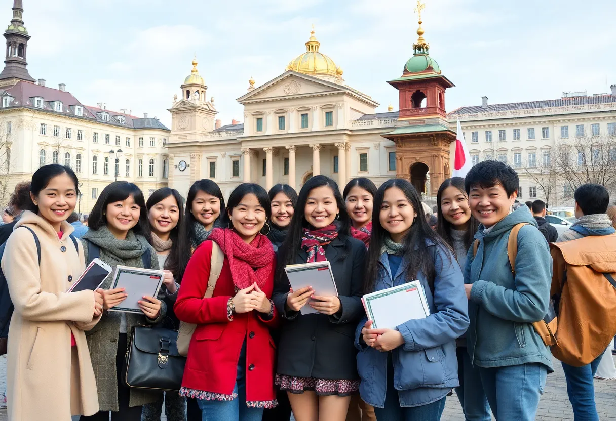 Students participating in a cultural exchange program between St. Petersburg and Takamatsu.