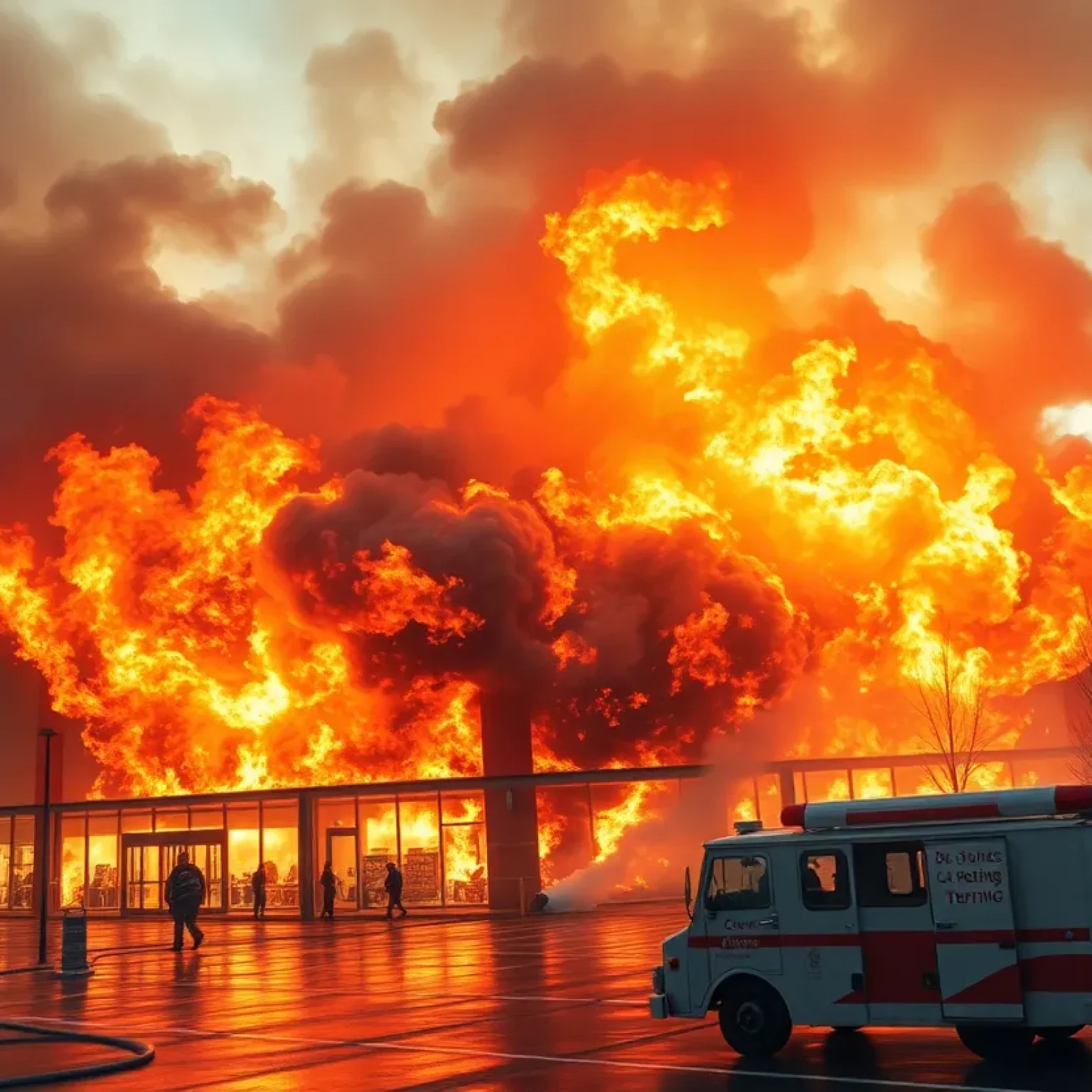 Firefighters responding to a fire at a CVS store