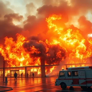 Firefighters responding to a fire at a CVS store