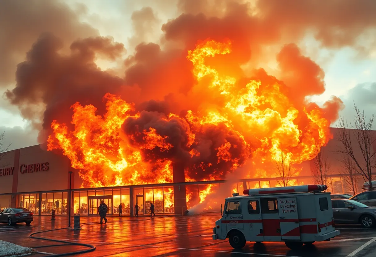 Firefighters responding to a fire at a CVS store