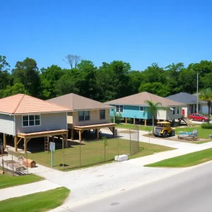 Florida neighborhood with elevated homes for flood prevention