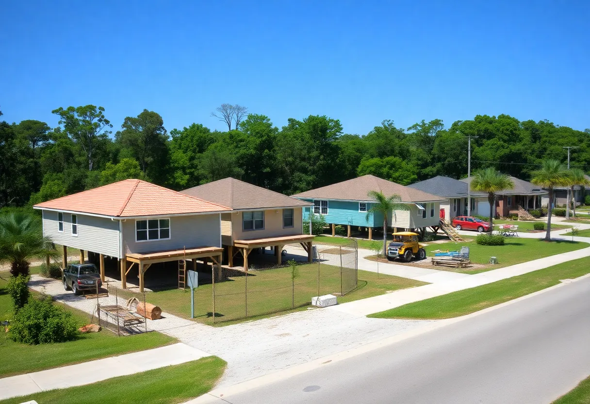 Florida neighborhood with elevated homes for flood prevention