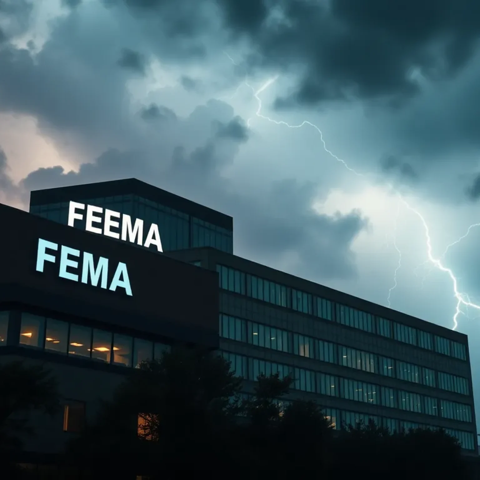 FEMA Headquarters Under Stormy Skies