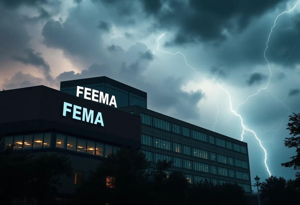 FEMA Headquarters Under Stormy Skies