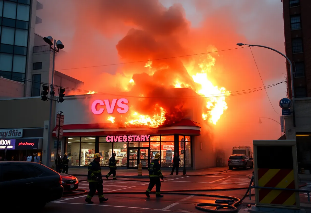 Firefighters extinguishing flames at CVS Pharmacy in St. Pete Beach