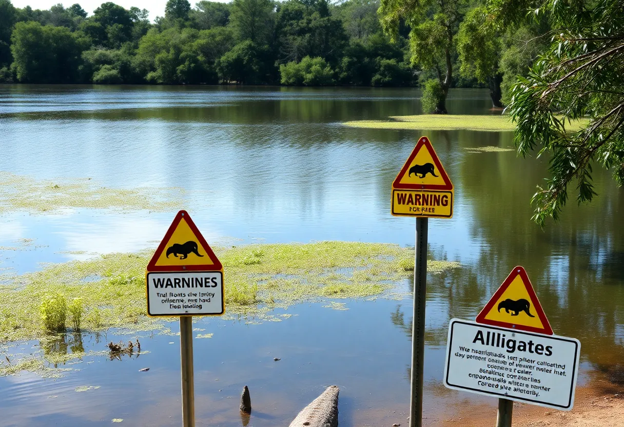 Florida Lake with Alligator Warning