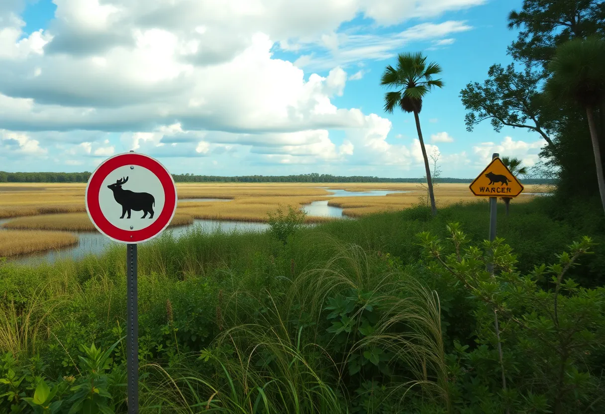 Florida Landscape with Wildlife Caution Sign
