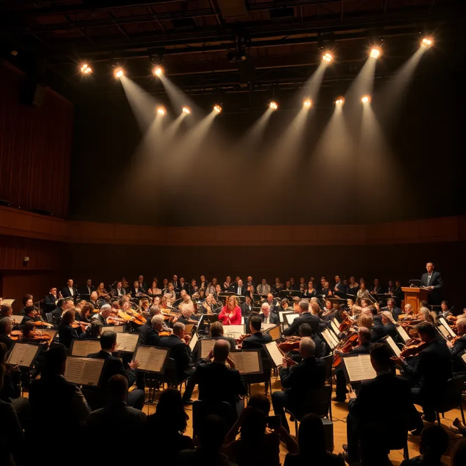 Concert performance by the Florida Orchestra featuring a large ensemble with musicians playing various instruments.