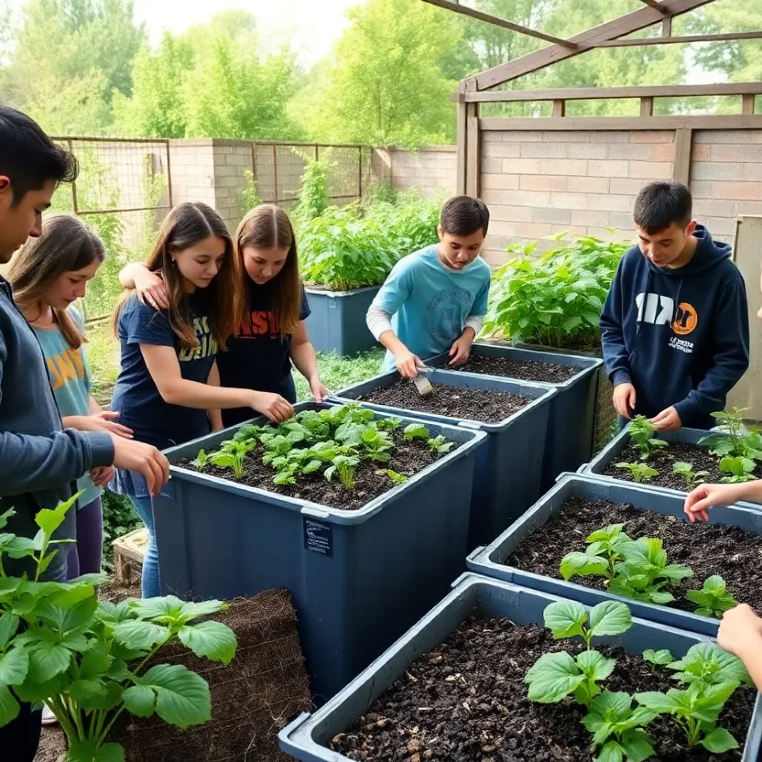 Students working at the GreenCycle Composting facility.
