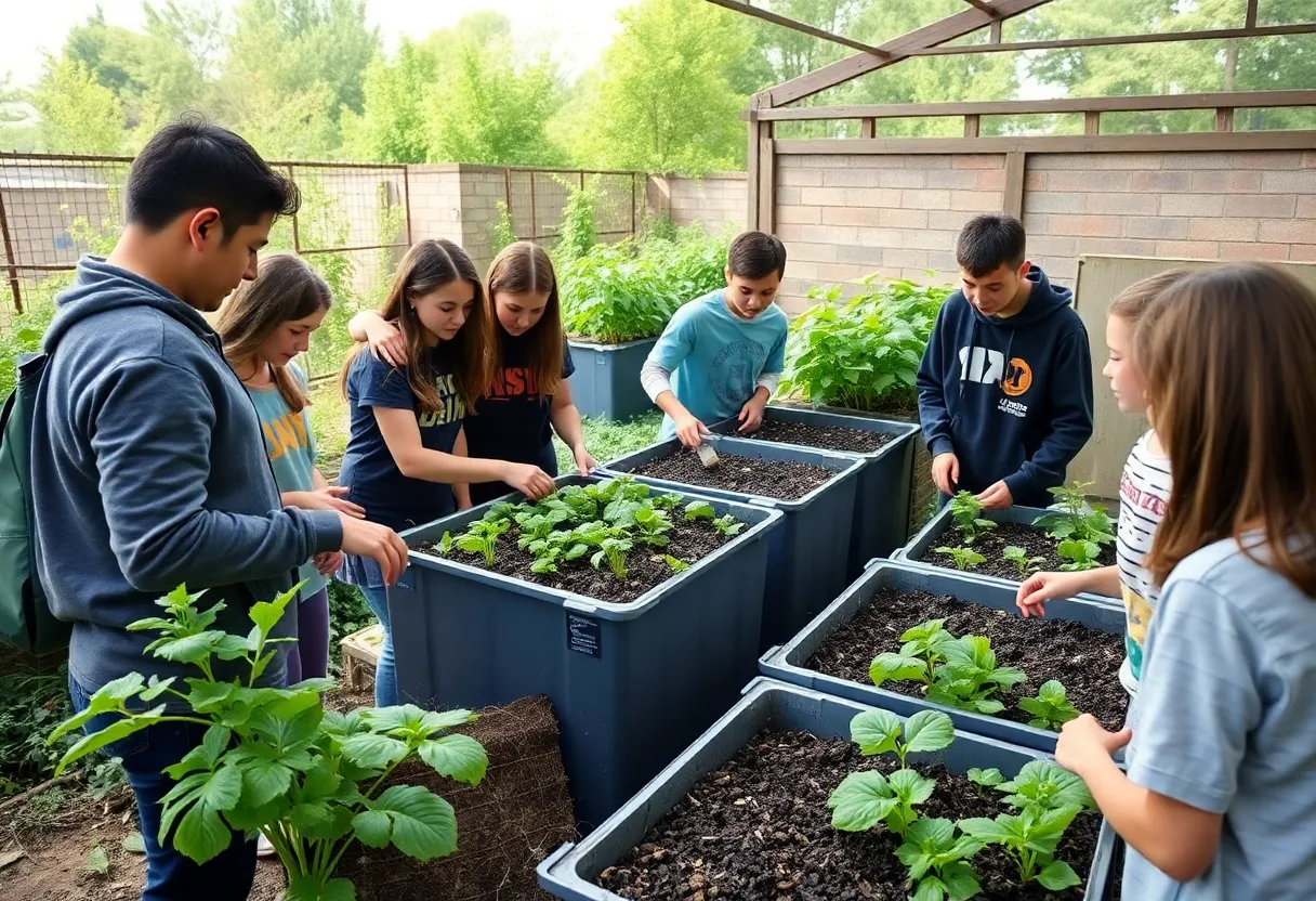 Students working at the GreenCycle Composting facility.