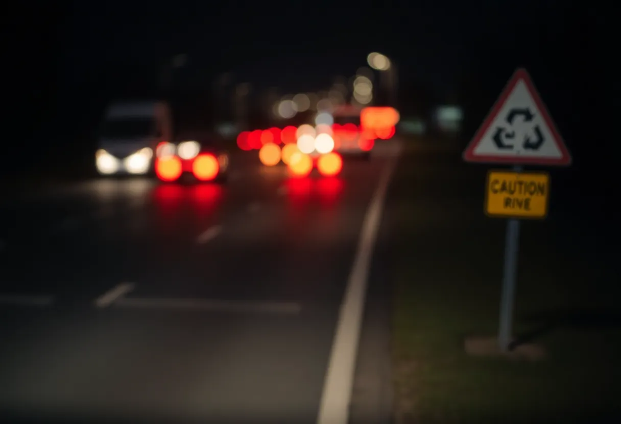 Road at night warning against impaired driving
