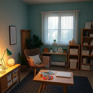 A sensory-friendly therapy room designed for inclusivity
