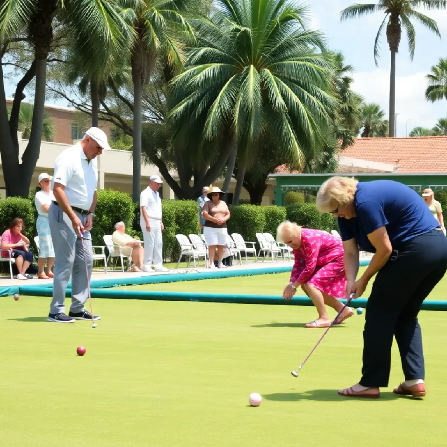 Players enjoying lawn bowling at a historic club in St. Petersburg, Florida.