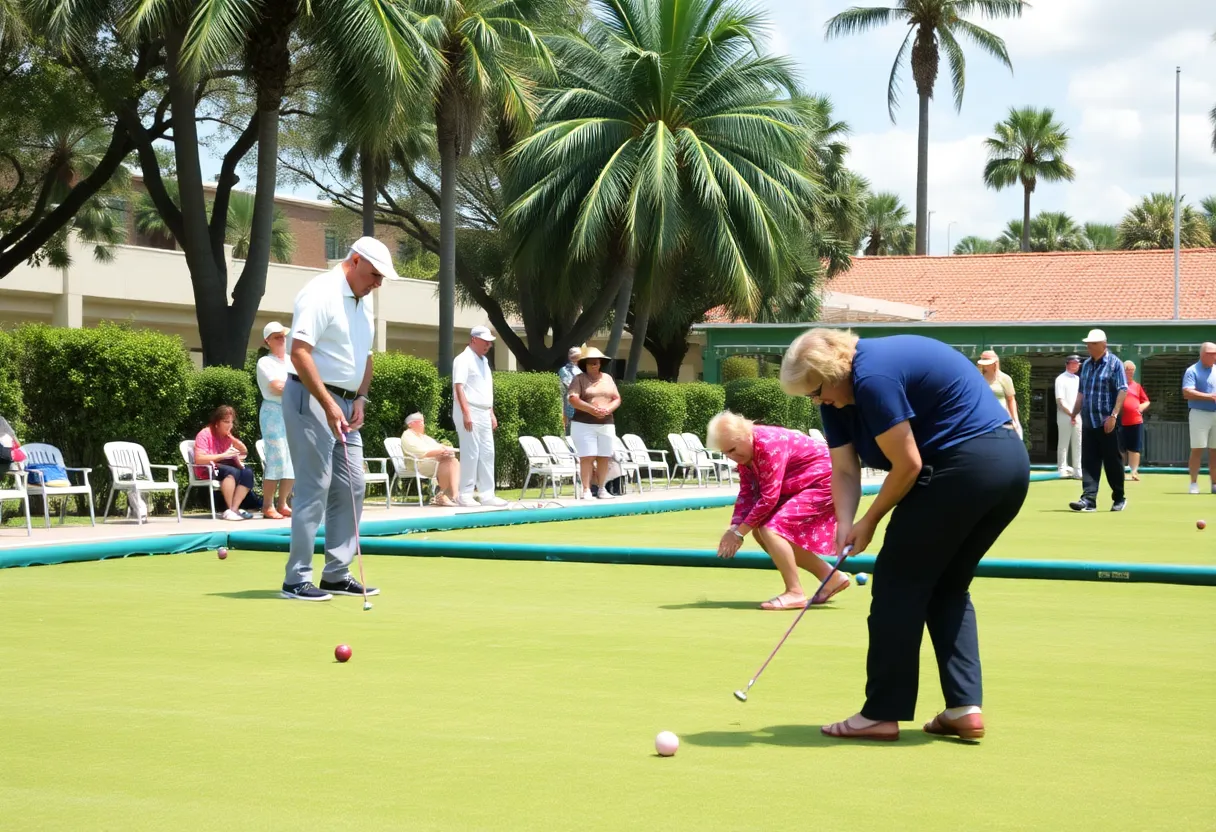 Players enjoying lawn bowling at a historic club in St. Petersburg, Florida.