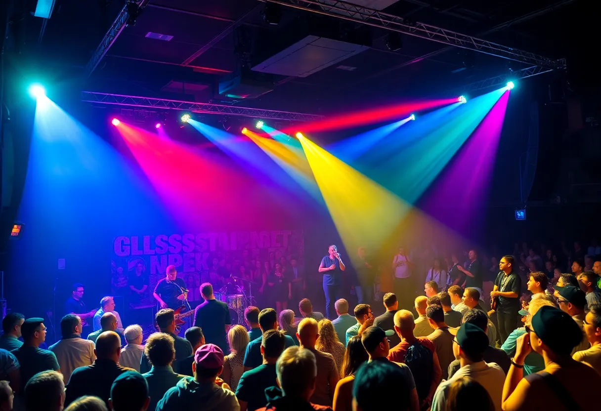 Concert scene with musicians performing blues music