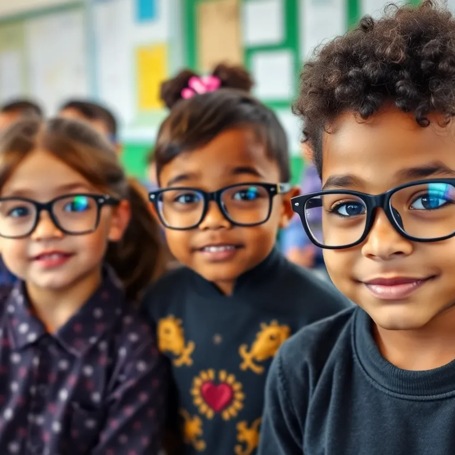 Children wearing glasses provided by the Moxy Vision Program