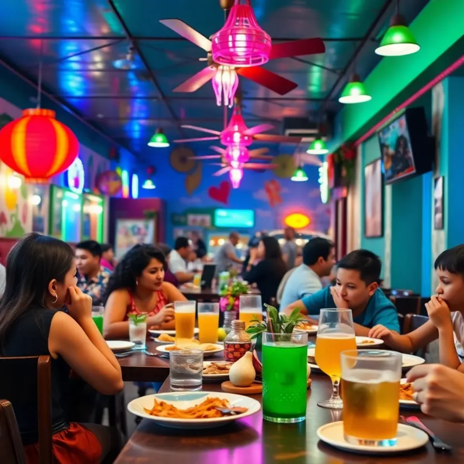 Dining scene at Pepe's Cantina featuring vibrant decor and Mexican dishes