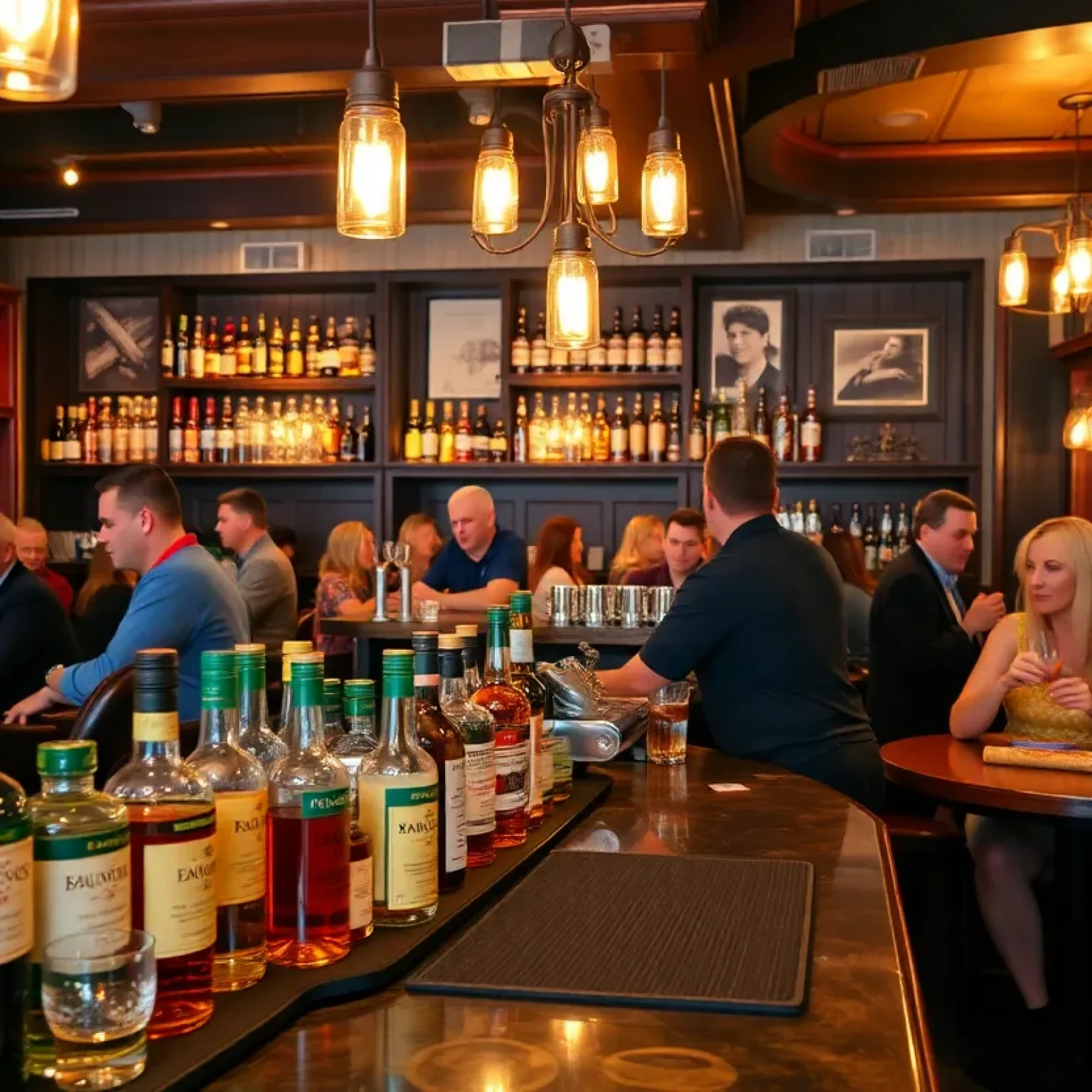 Patrons enjoying a self-pour bourbon experience at The Study lounge.
