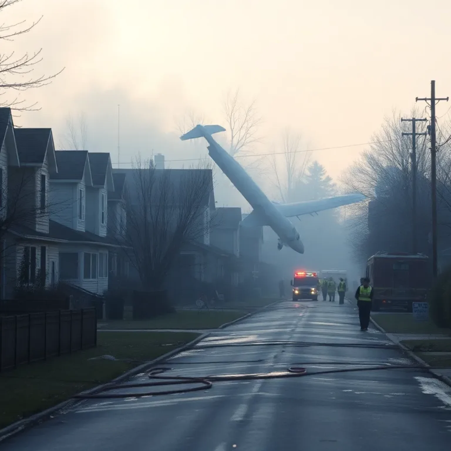 Scene of Private Plane Crash in Residential Area