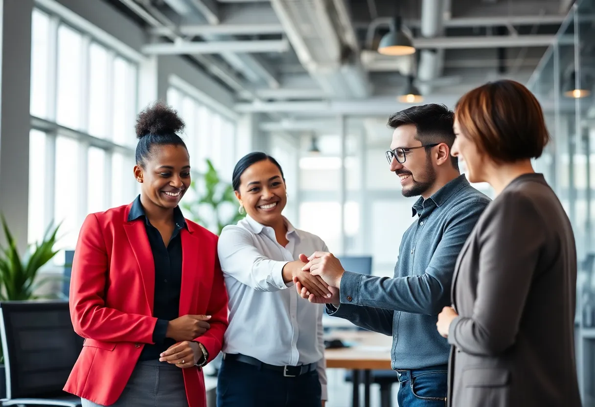 Team collaboration in a modern office setting at Sorren