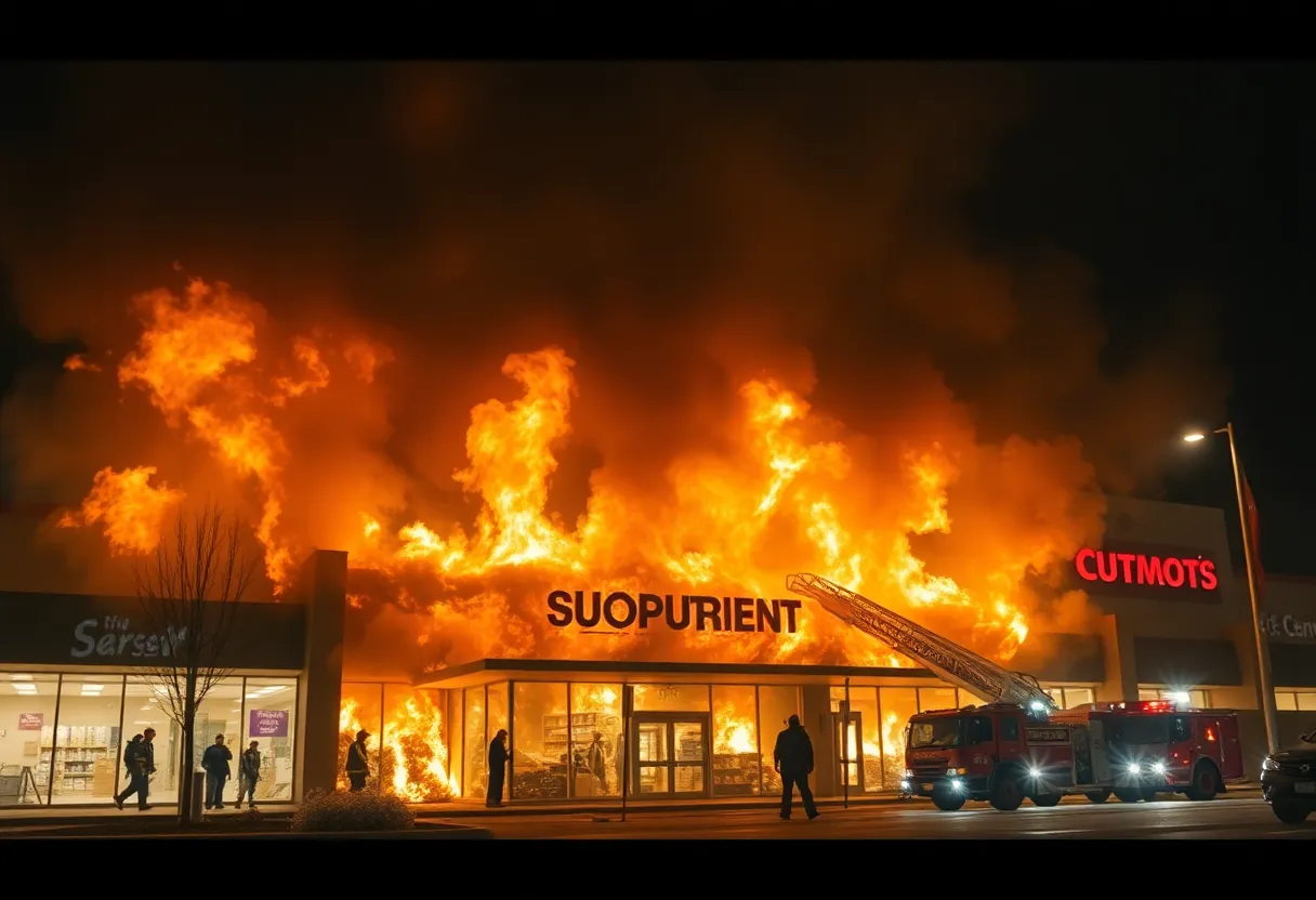 Firefighters responding to a fire at CVS Pharmacy in Dolphin Village shopping center