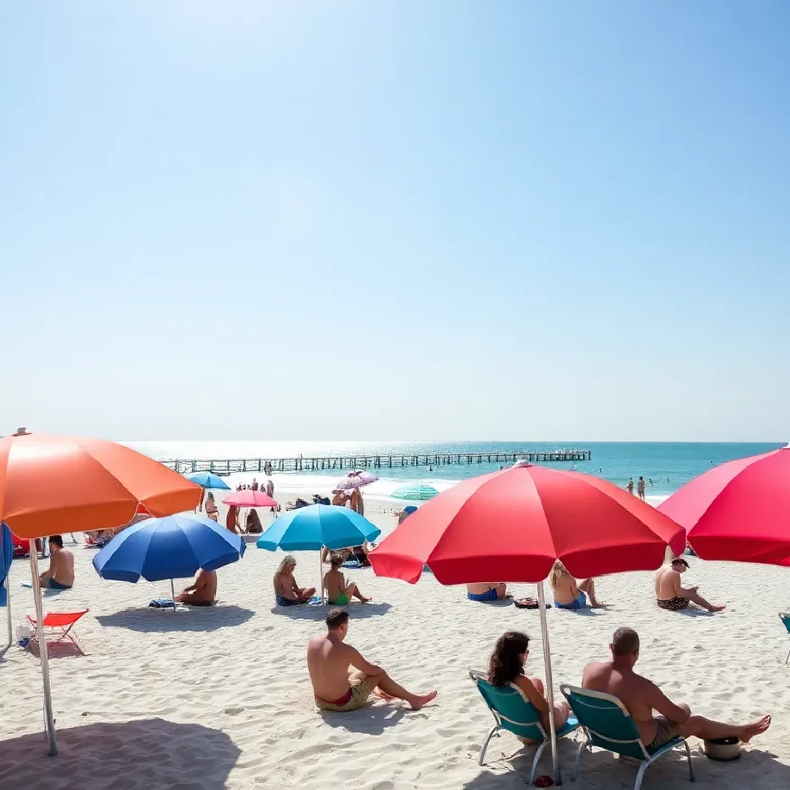 Vacationers at St. Pete–Clearwater Beach enjoying their time under beach umbrellas.