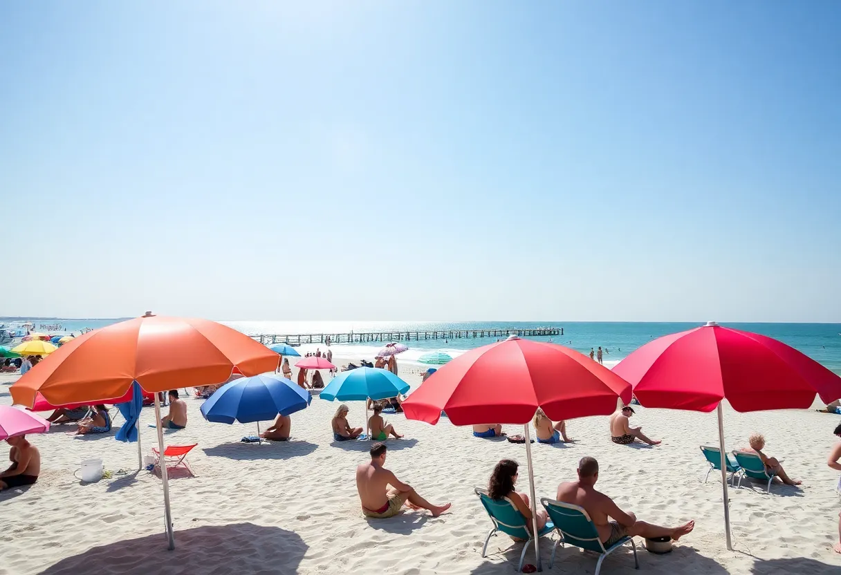 Vacationers at St. Pete–Clearwater Beach enjoying their time under beach umbrellas.