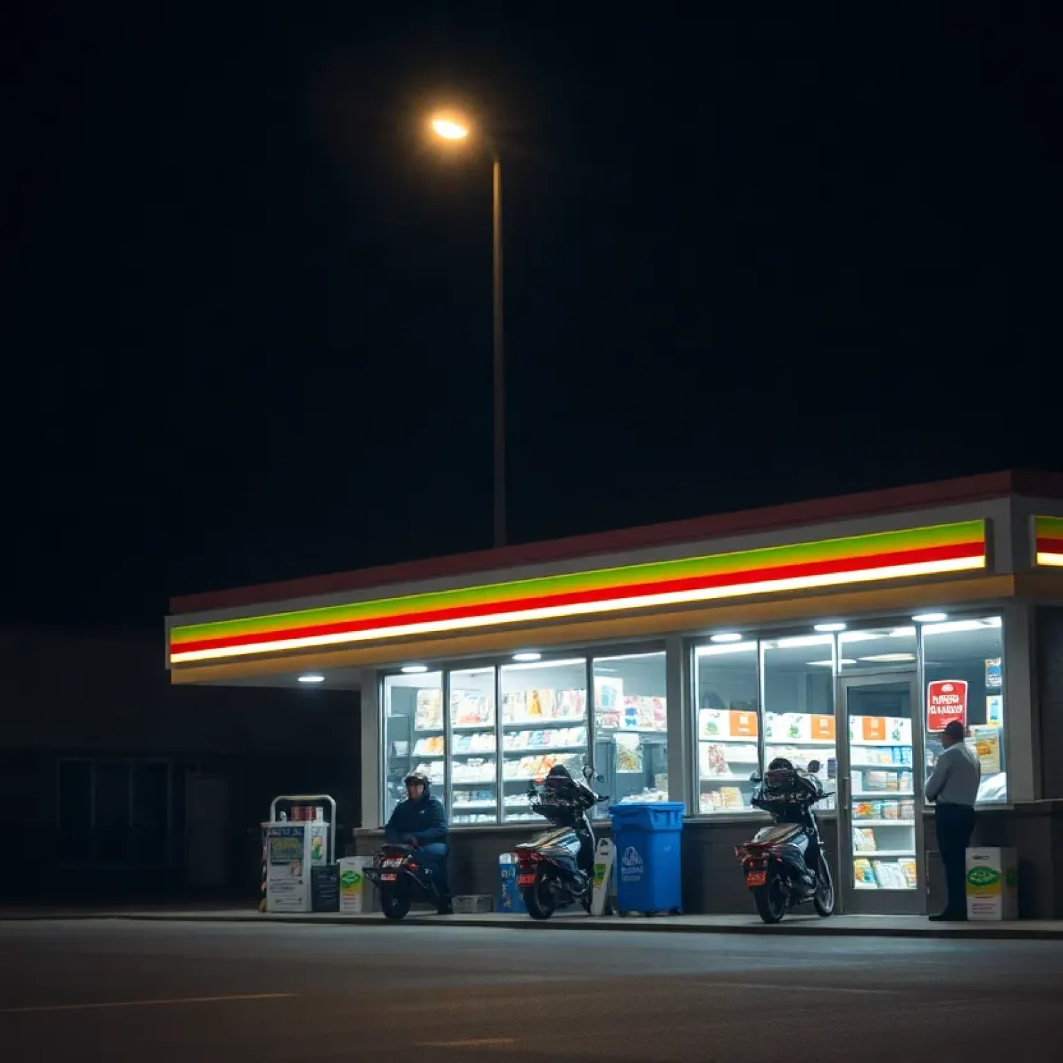 Police lights at a convenience store indicating a crime scene.