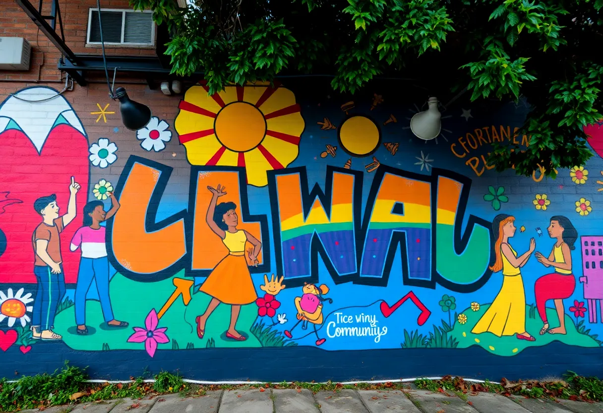 Colorful mural representing St. Petersburg's arts scene
