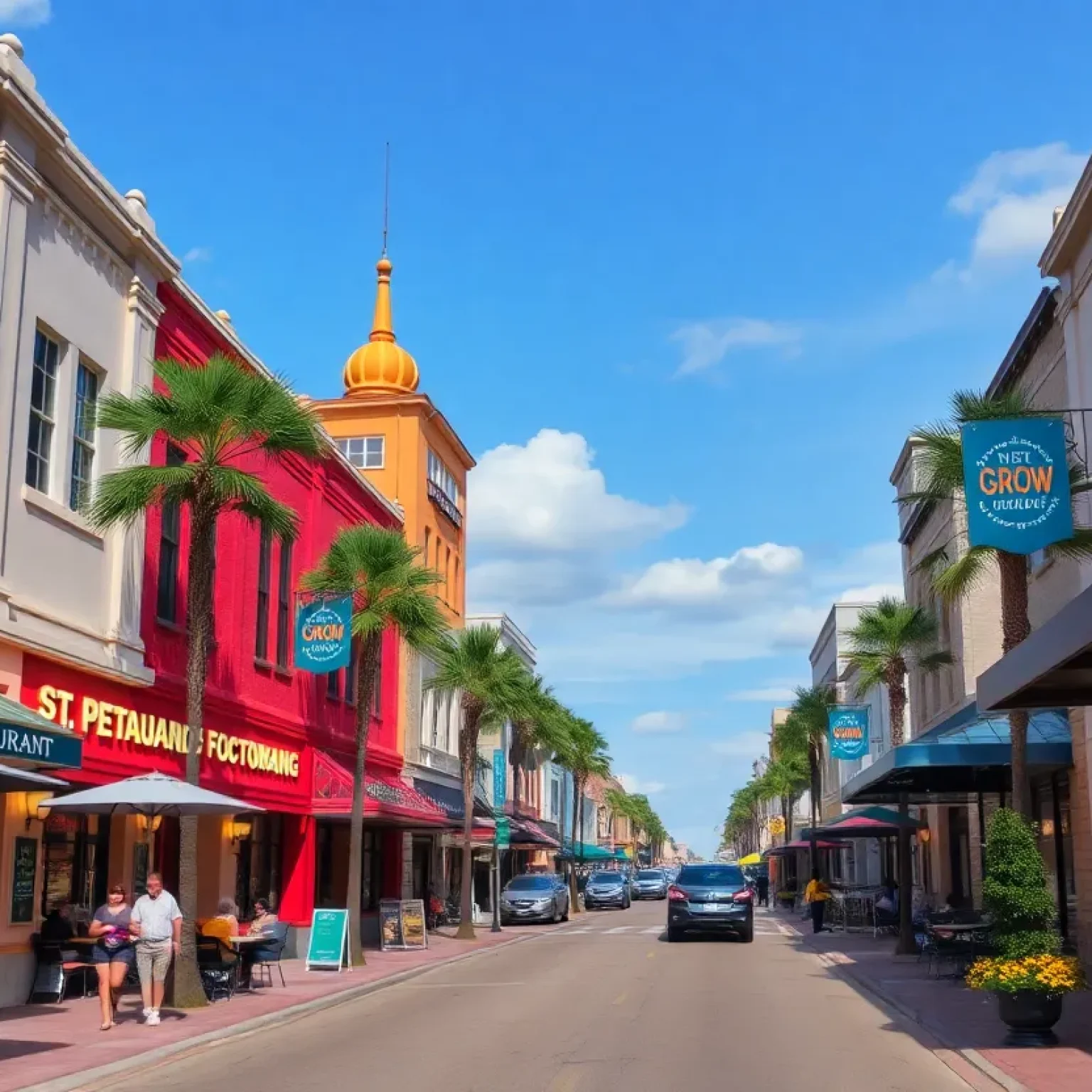 Street view of new businesses in St. Petersburg, Florida