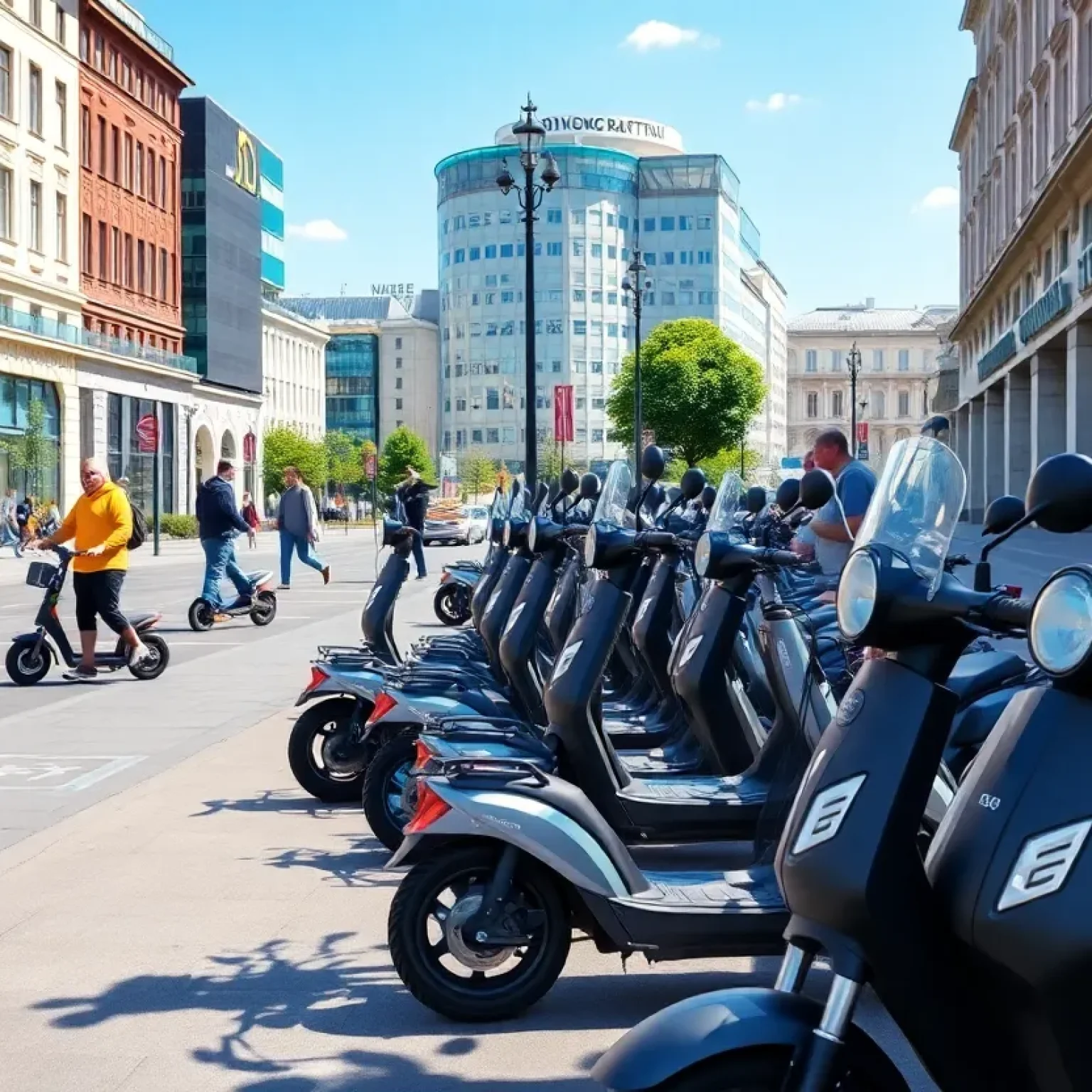 Electric scooters parked in St. Petersburg