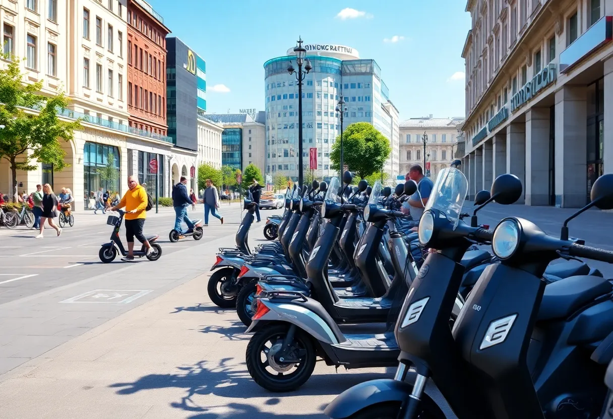 Electric scooters parked in St. Petersburg