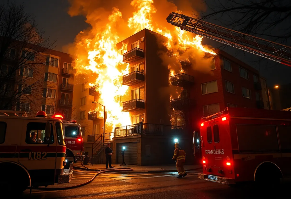 Firefighters battling an electrical fire at Lutheran Apartments in St. Petersburg.