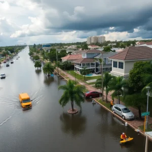 Aerial view of flooded streets in St. Petersburg, Florida