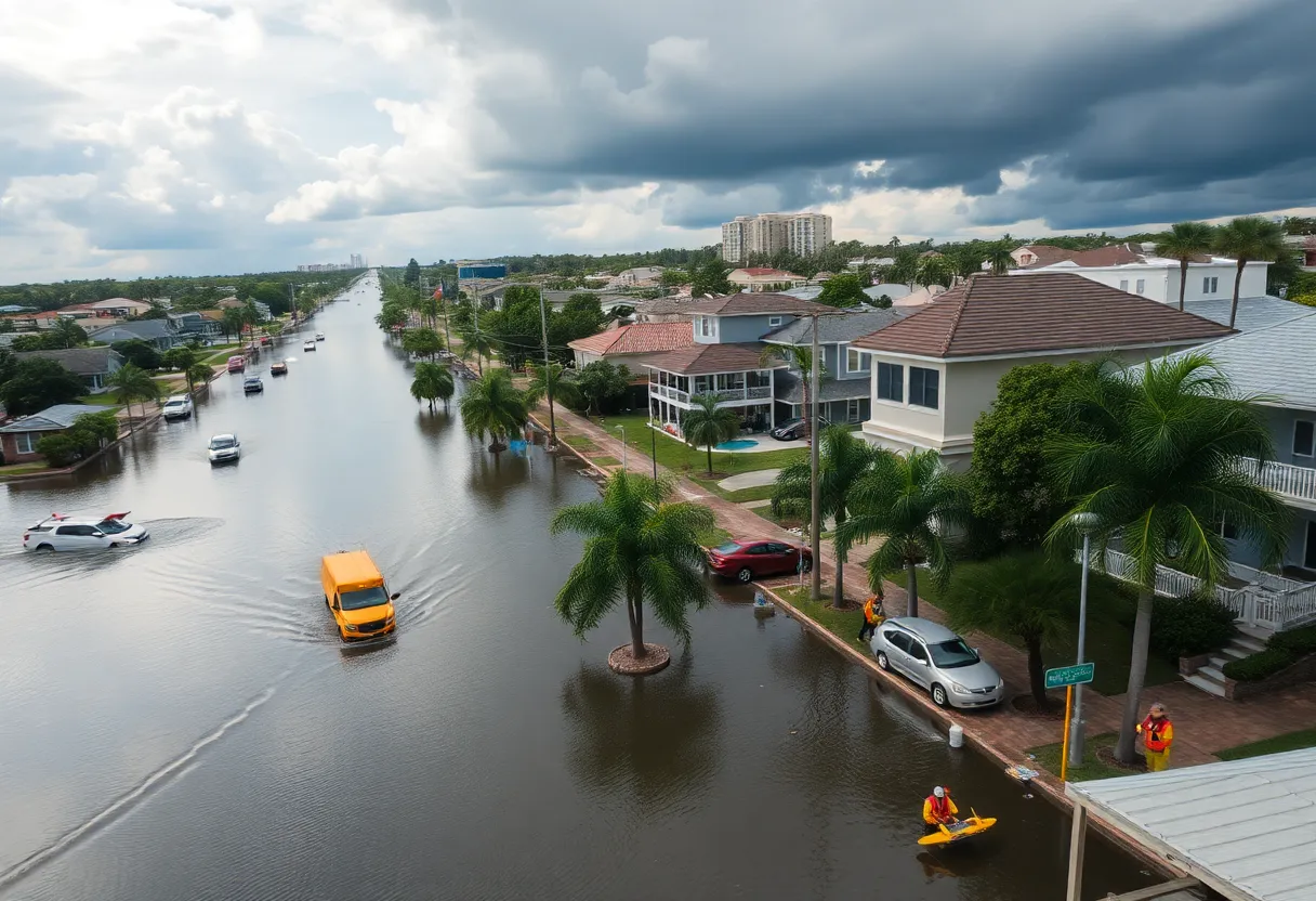Aerial view of flooded streets in St. Petersburg, Florida