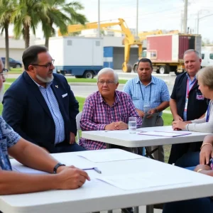Residents of St. Petersburg participating in a community meeting about hurricane recovery.