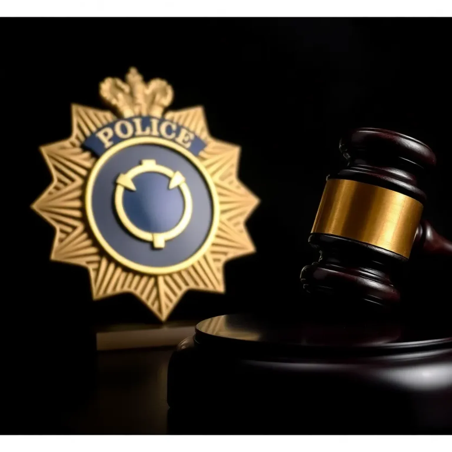 Police badge and gavel representing law enforcement integrity