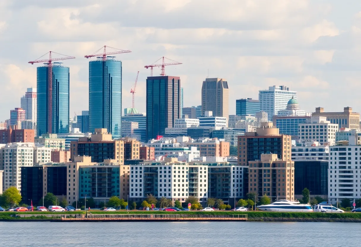 New construction in St. Petersburg, including a hotel and residential buildings